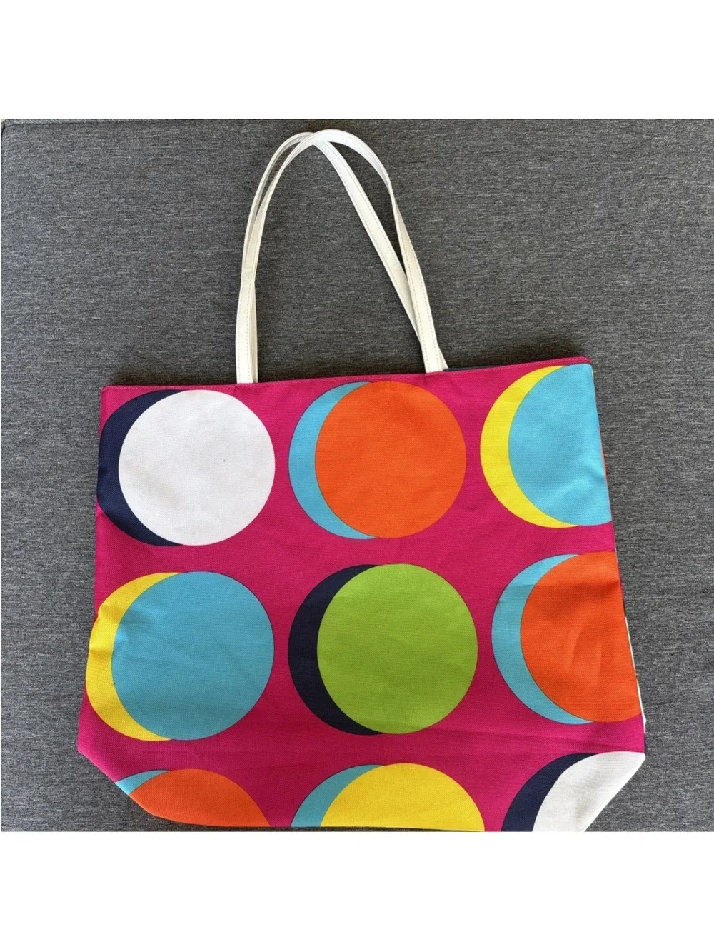 Lisa Perry Estee Lauder Canvas Tote Bag-Colorful Mod Polka Dot Pop Art Coastal